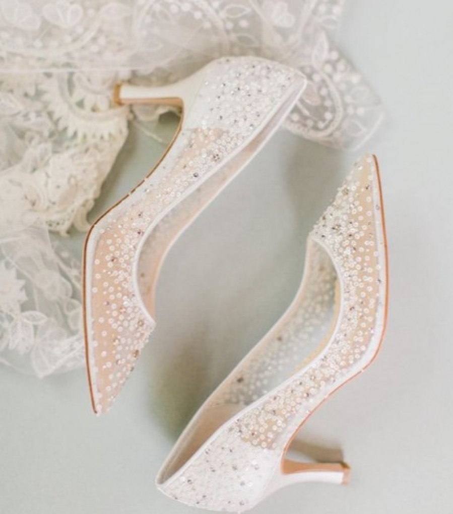 Bella Belle Evelyn - Sequin Low Ivory Wedding Shoes Mid Heel