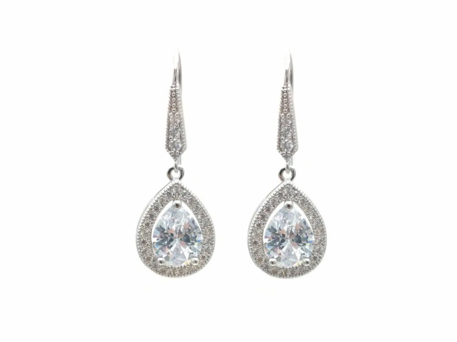 The White Collection Mia - Elegant Crystal Drop Bridal Earrings Rose Gold