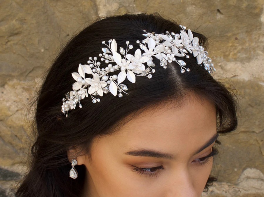 Windsor Bridal Isla - Floral Wide Bridal Headband Silver