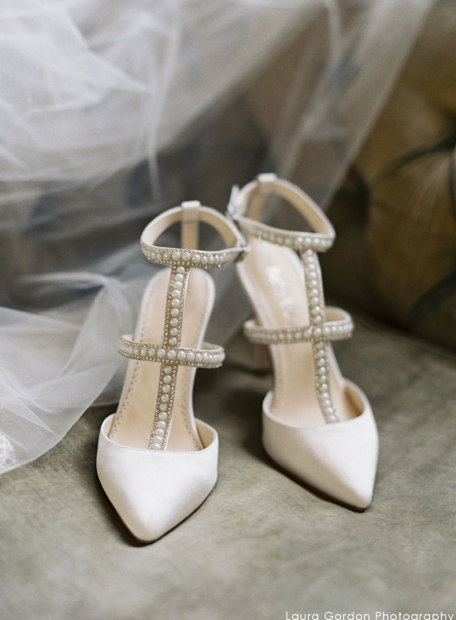 Bella Belle Carolina - Ivory Pearl & Crystal T-Strap High Heel