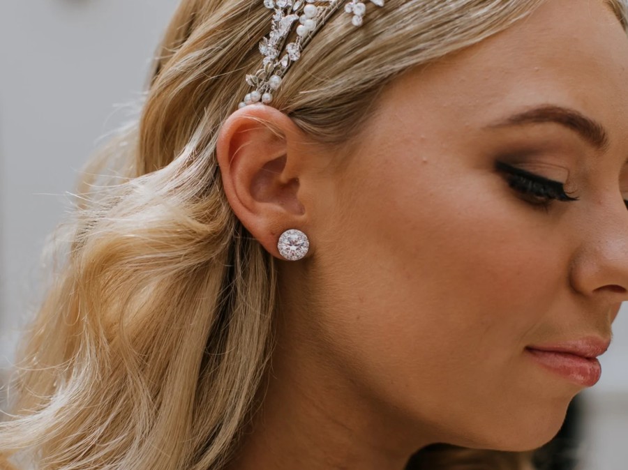 The White Collection Natalie - Lovely Round Crystal Bridal Stud Earrings Rose Gold