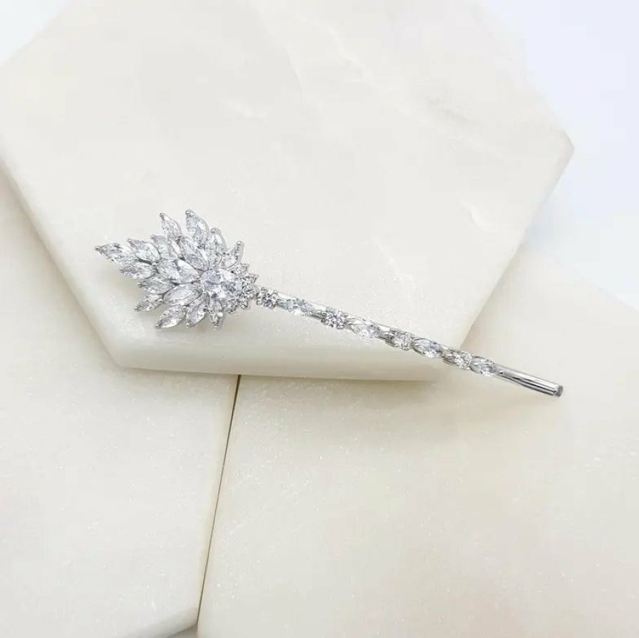 The White Collection Priscilla Crystal Bridal Hair Pin Slide Silver