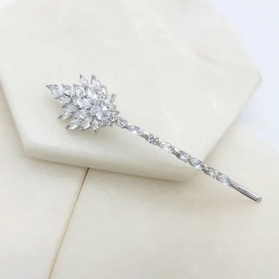 The White Collection Priscilla Crystal Bridal Hair Pin Slide Silver