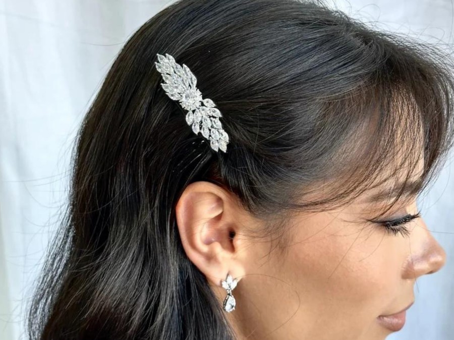 The White Collection Sylvia - Elegant Sparkling Marquise And Round Crystal Bridal Comb Silver