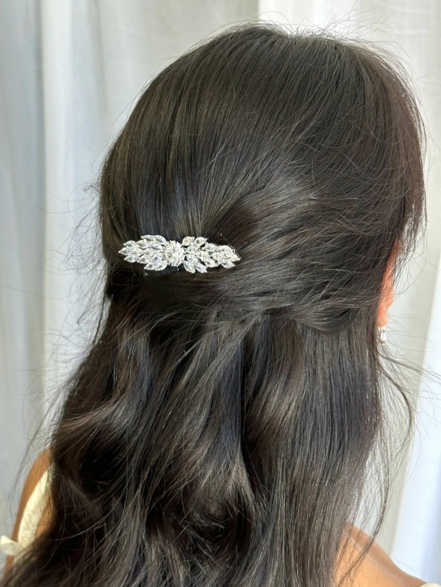 The White Collection Sylvia - Elegant Sparkling Marquise And Round Crystal Bridal Comb Silver