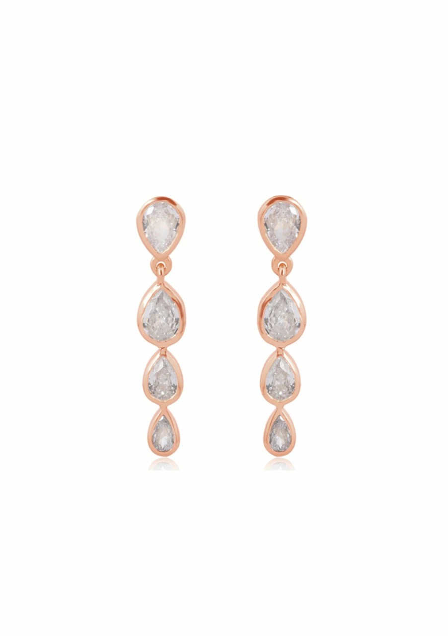 Lola Knight Lola Knight - Genevieve - Cubic Zirconia Crystal Drop Earrings  - Rose Gold Rose Gold • Weddshoesserie