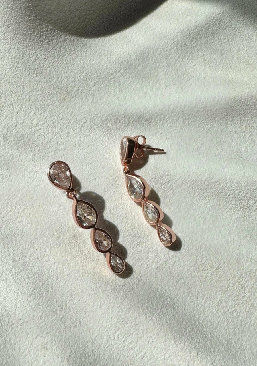 Lola Knight Lola Knight - Genevieve - Cubic Zirconia Crystal Drop Earrings  - Rose Gold Rose Gold • Weddshoesserie