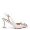 Badgley Mischka Enida - Pointed Toe Stiletto Slingback With Crystal Buckle - Ivory Ivory