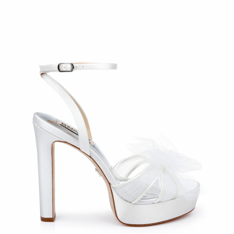 Badgley Mischka Sophie - Peep Toe Block Heel Platform With Tulle Bow - White White