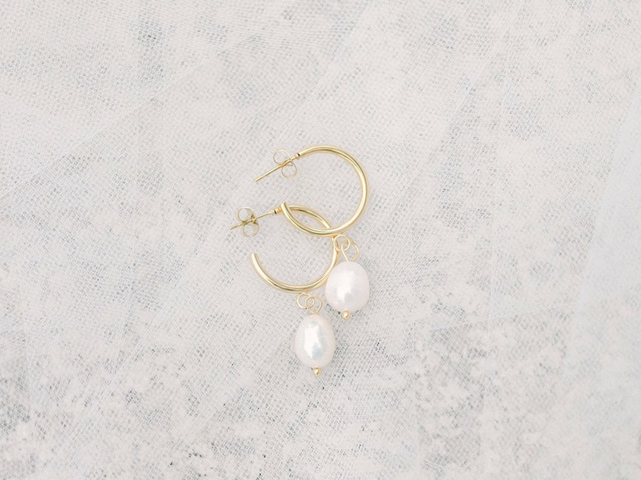 The White Collection Gracie - Gold And Baroque Pearl Hoop Earrings Gold