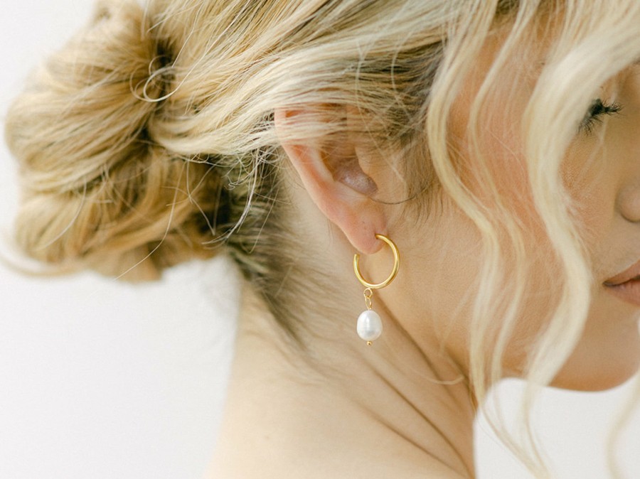 The White Collection Gracie - Gold And Baroque Pearl Hoop Earrings Gold