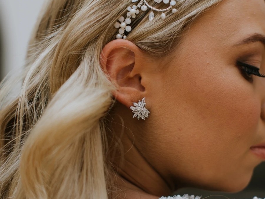 The White Collection Zara - Crystal Cluster Bridal Stud Earrings Rose Gold