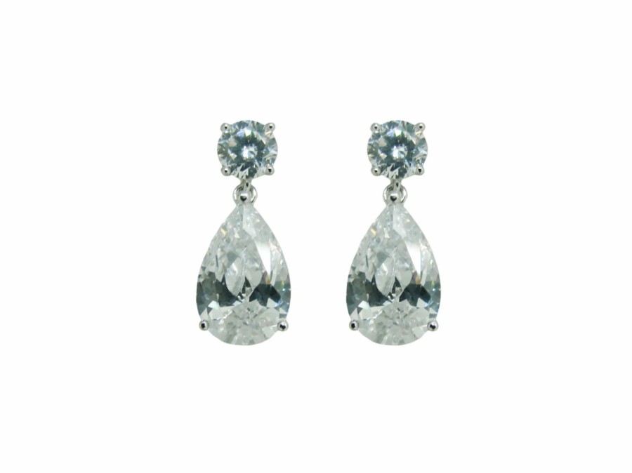 The White Collection Claire - Classic Pear Crystal Bridal Drop Earrings Rose Gold