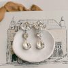 Ronza George Nora - Silver Swarovski Statement Long Bridal Drop Earrings Silver