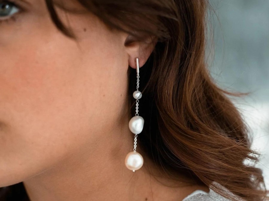 Lola Knight Lola Knight - Alora - Minimal Bridal Pearl Earrings - Silver Silver