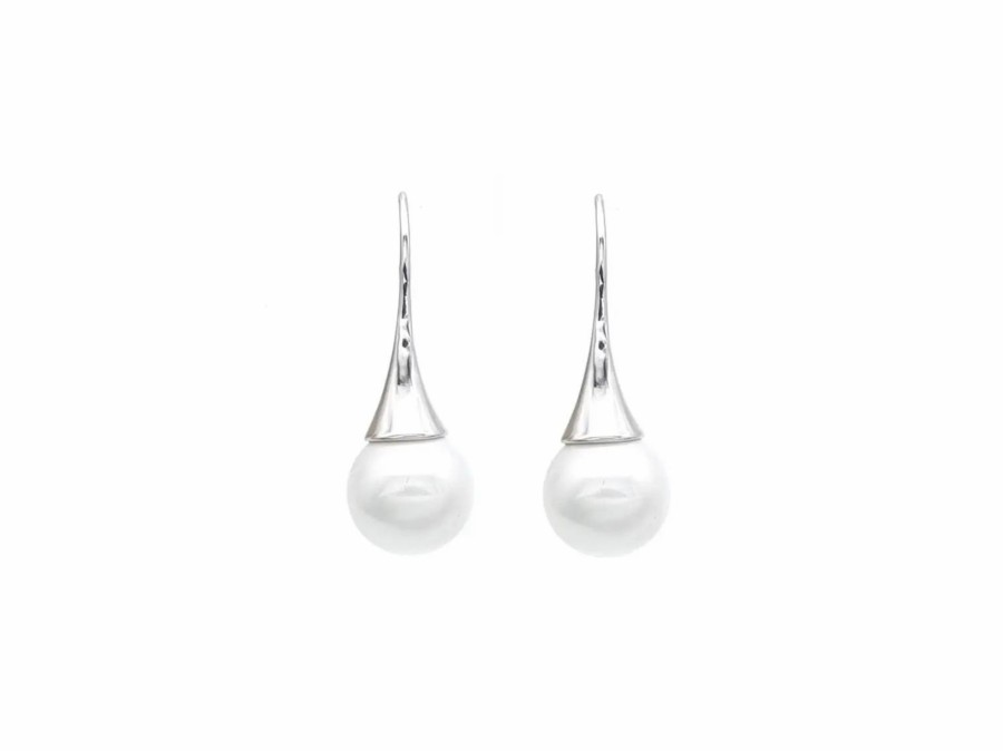 The White Collection Maxine - Simple Pearl Bridal Drop Earrings Earrings