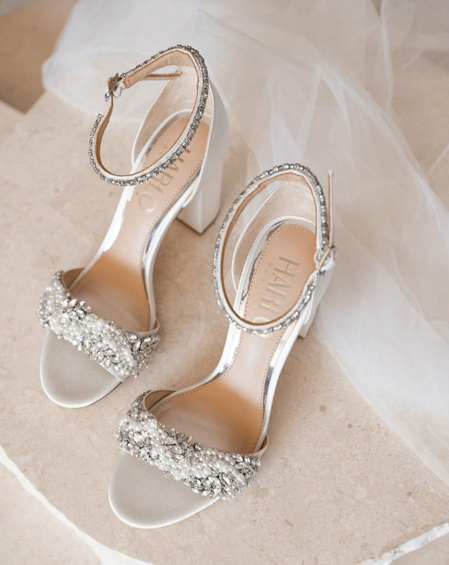 HARLO Australia Adele - White Crystal And Pearl Bridal Block Heel White