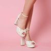 Charlotte Mills Londi - Ivory Pearl Embellished Platform Bridal Block Heel High Heel