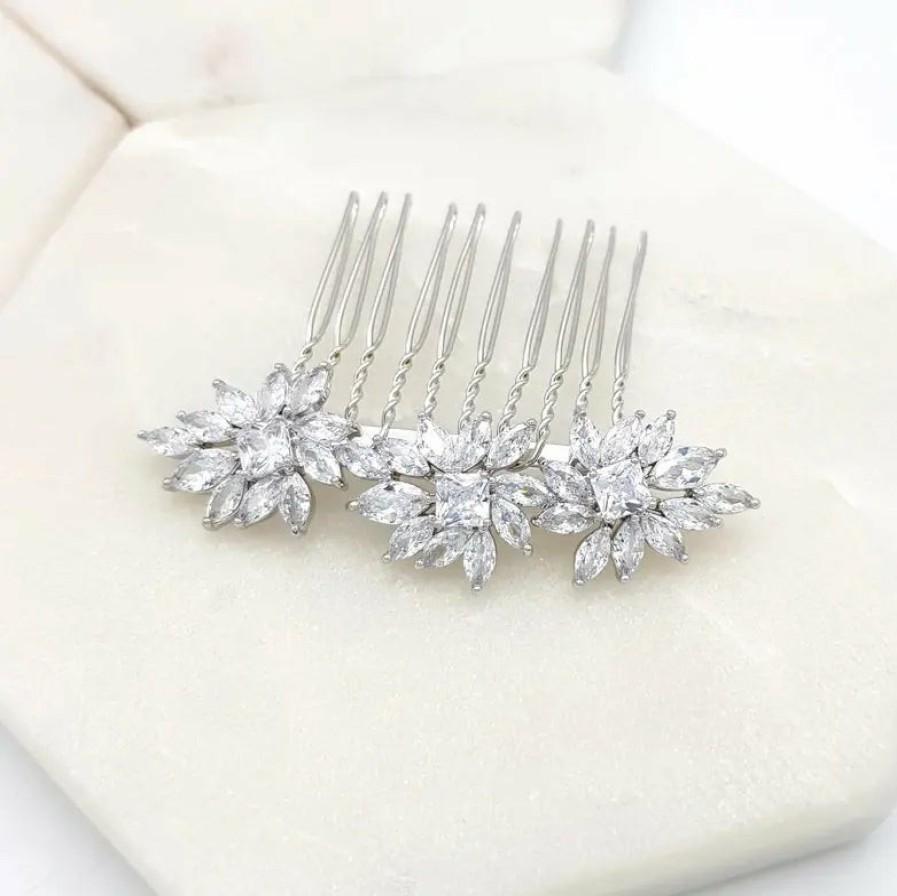 The White Collection Allira - Small Crystal Bridal Comb Silver