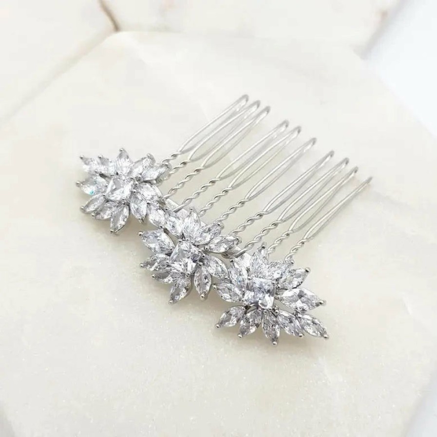 The White Collection Allira - Small Crystal Bridal Comb Silver