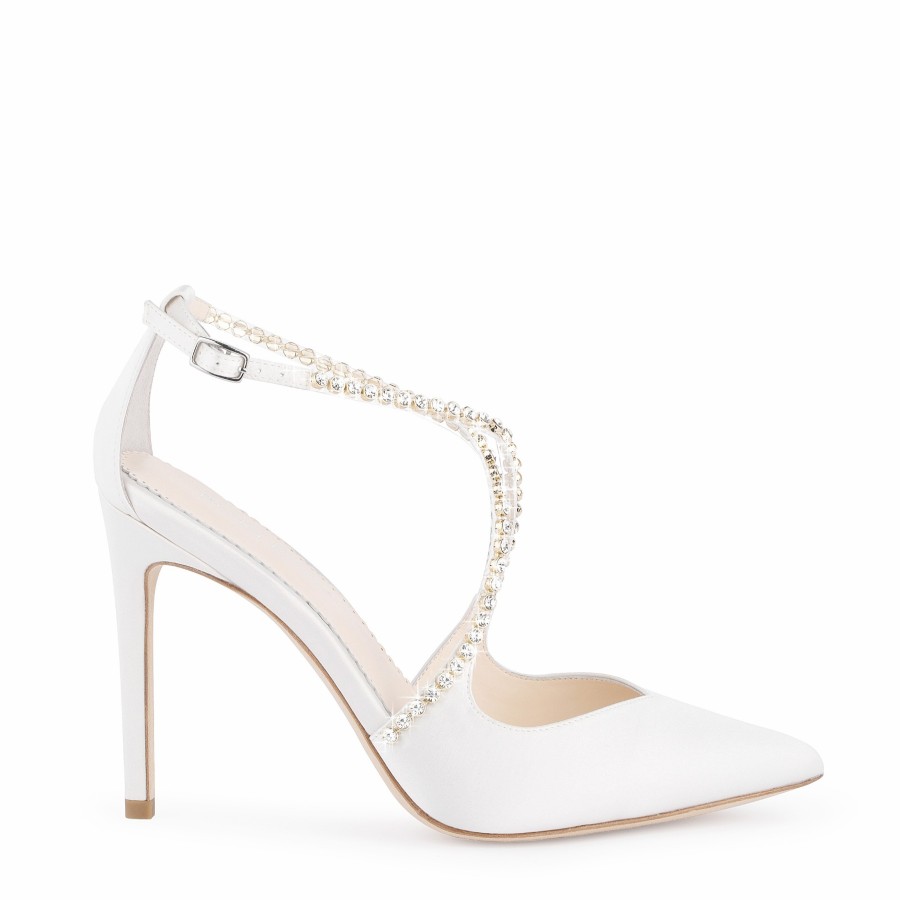 Bella Belle Madison - Ivory Criss Cross Crystal Strap Heels High Heel