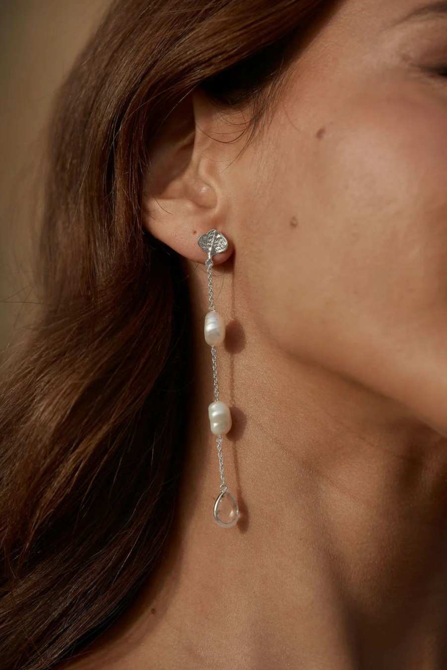 Lola Knight Lola Knight - Lea - Long Drop Pearl & Crystal Earrings - Silver Earrings