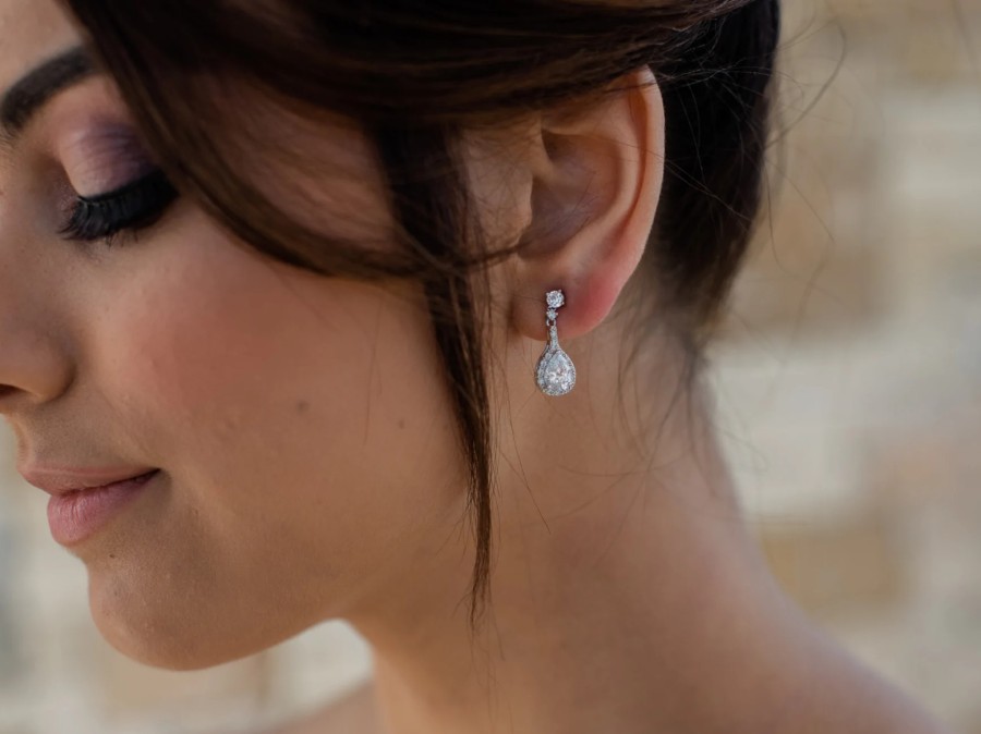 The White Collection Emily - Petite Teardrop Crystal Bridal Earrings Earrings