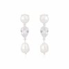 Lola Knight Lola Knight - Celine - Double Pearl And Crystal Drop Earrings - Silver Earrings