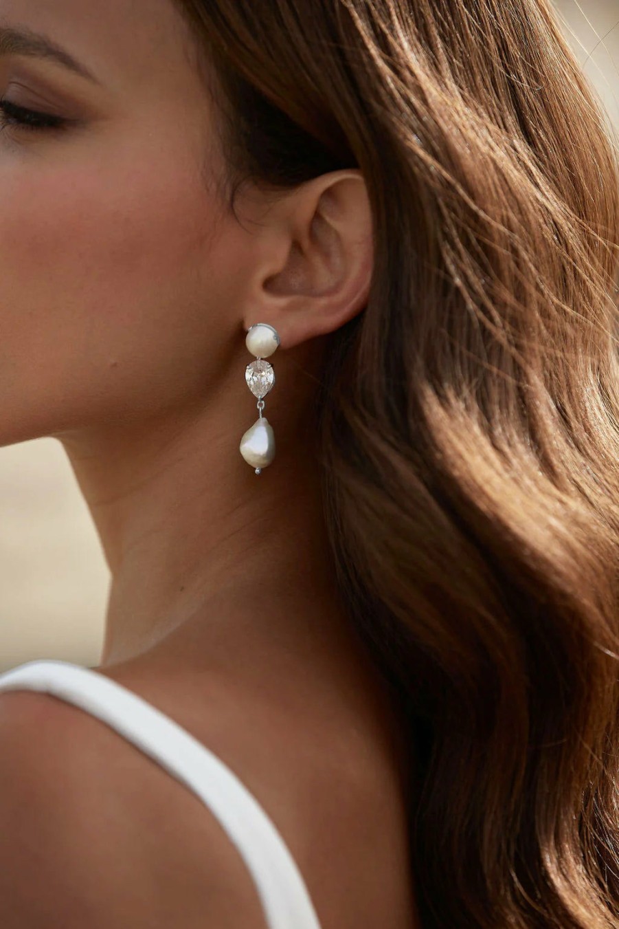 Lola Knight Lola Knight - Celine - Double Pearl And Crystal Drop Earrings - Silver Earrings