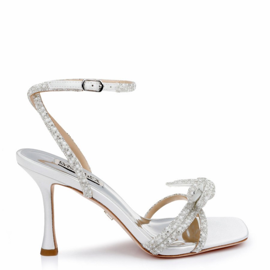 Badgley Mischka Effie - Strappy Bow Stiletto Heels With Pearls And Crystals - Soft White White