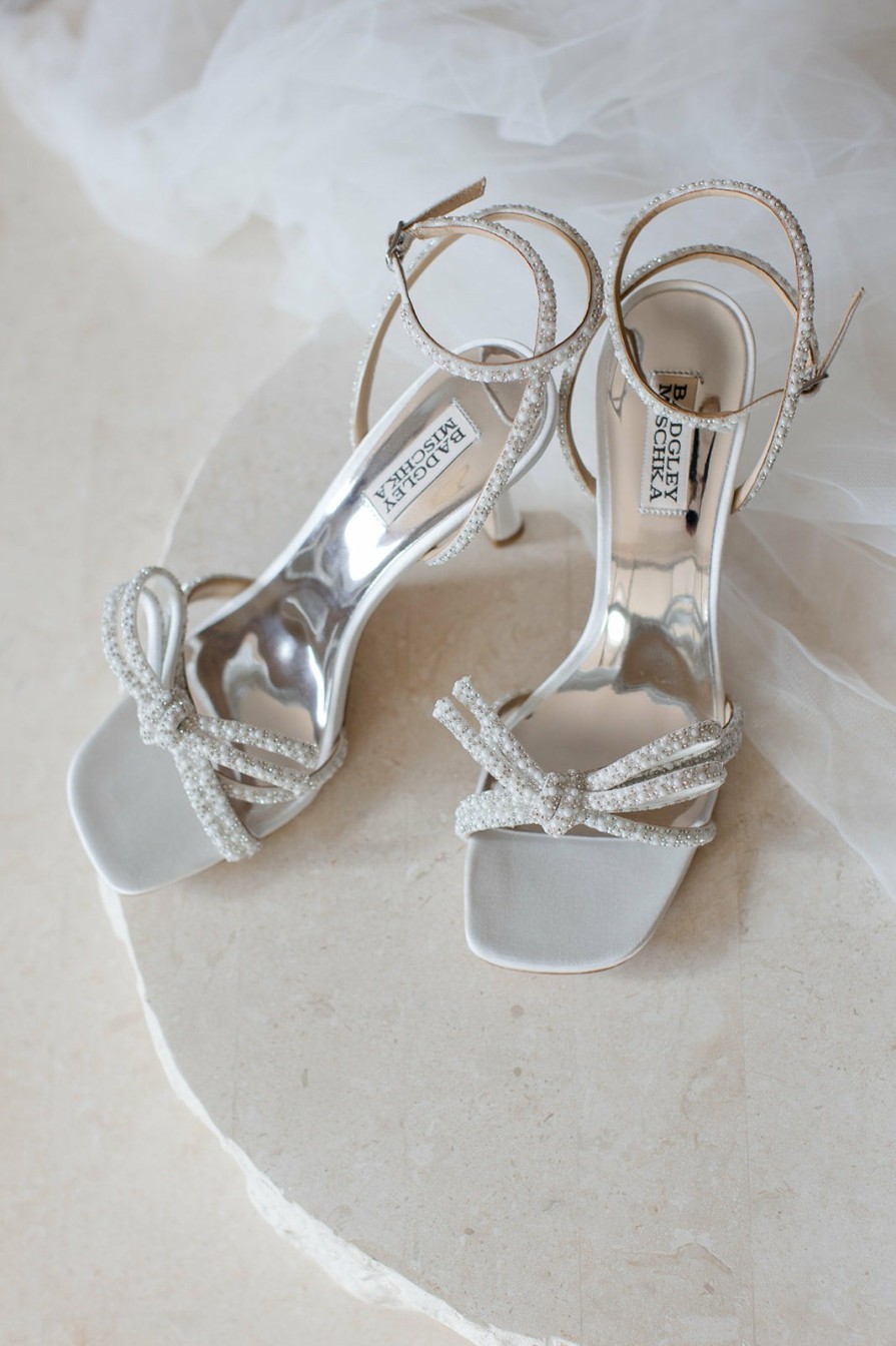 Badgley Mischka Effie - Strappy Bow Stiletto Heels With Pearls And Crystals - Soft White White