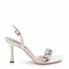 Badgley Mischka Leanna - Strappy Crystal Square Toe Slingback Heels - Ivory Ivory