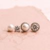 The White Collection Erin - Pearl Crystal Interchangeable Bridal Stud Earrings Silver