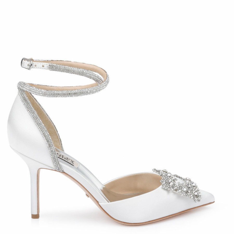 Badgley Mischka Saint - Pointed Toe Crystal Embellished Stiletto - Soft White High Heel