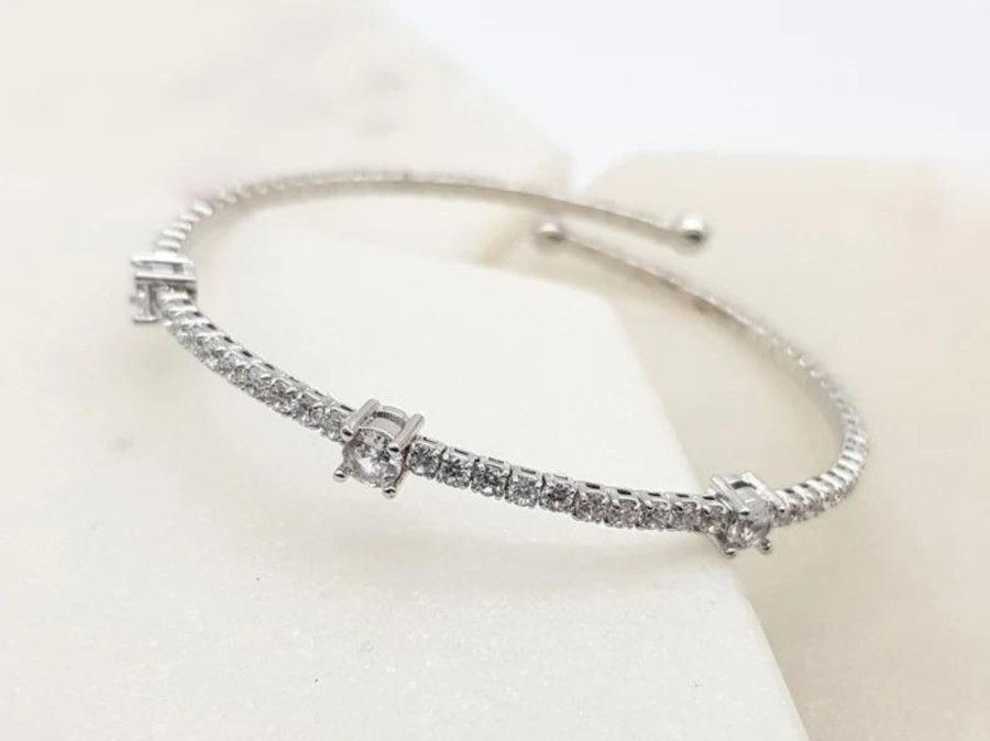 The White Collection Roxanne - Simple Crystal Bridal Bangle Bracelet Silver