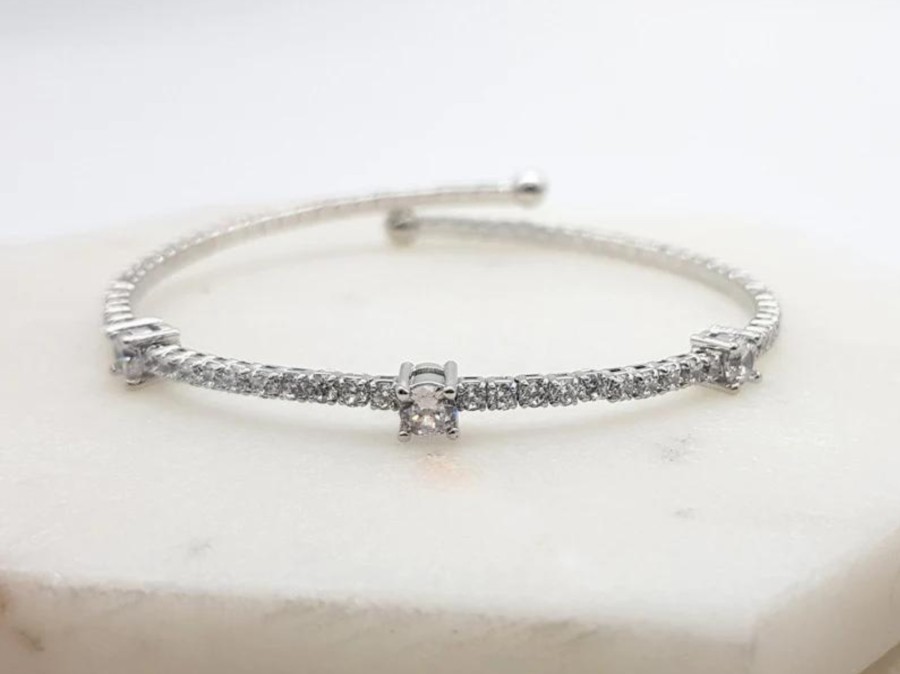 The White Collection Roxanne - Simple Crystal Bridal Bangle Bracelet Silver