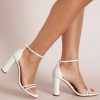 Charlotte Mills Lenny - Ivory Pearl Embellished Strappy Bridal Block Heel High Heel