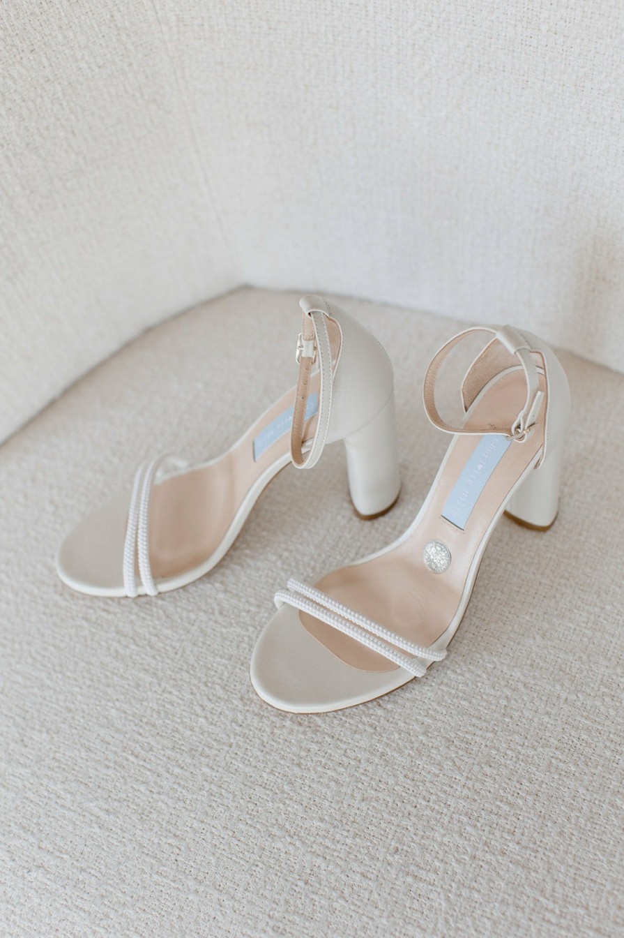 Charlotte Mills Lenny - Ivory Pearl Embellished Strappy Bridal Block Heel High Heel