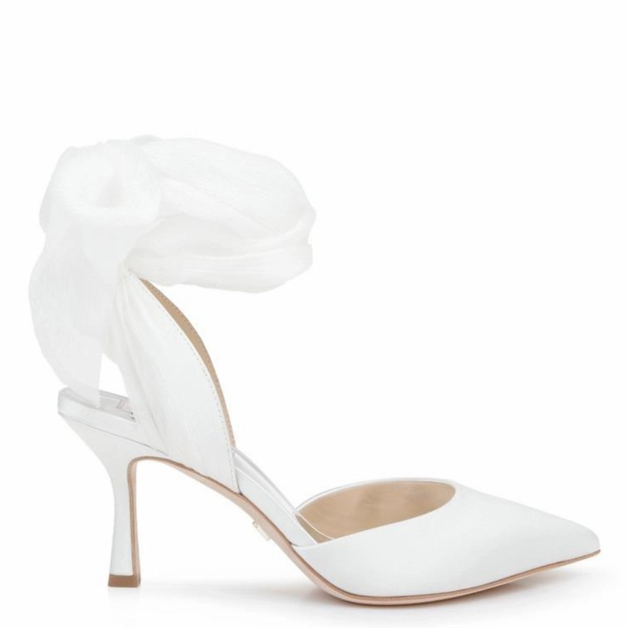 Badgley Mischka Blaze - Pointed Toe Chiffon Bow Stiletto - White White