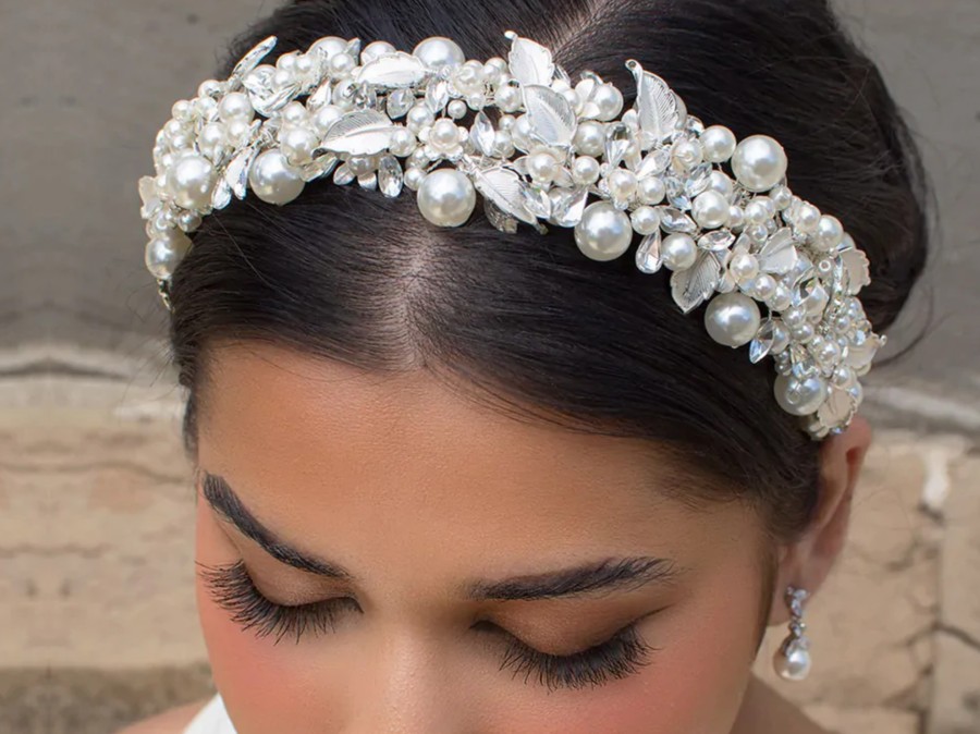 Windsor Bridal Eloise - Pearl Crystal Wide Bridal Headband Silver