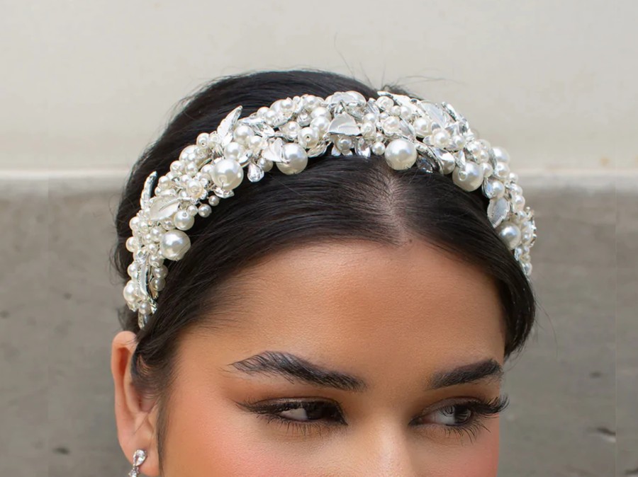 Windsor Bridal Eloise - Pearl Crystal Wide Bridal Headband Silver