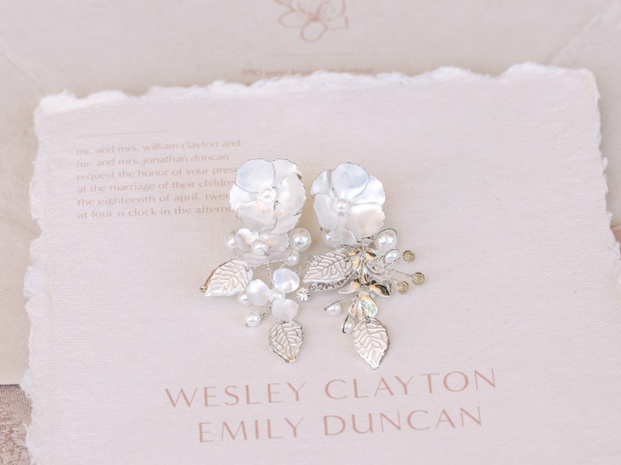 Windsor Bridal Aurelia - Floral Pearl Crystal Bridal Earrings Rose Gold