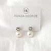 Ronza George Leah Pearl - Silver Swarovski Crystal And Pearl Bridal Stud Earrings Silver