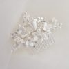 Windsor Bridal Cora - Porcelain Floral & Pearl Bridal Hair Comb Silver