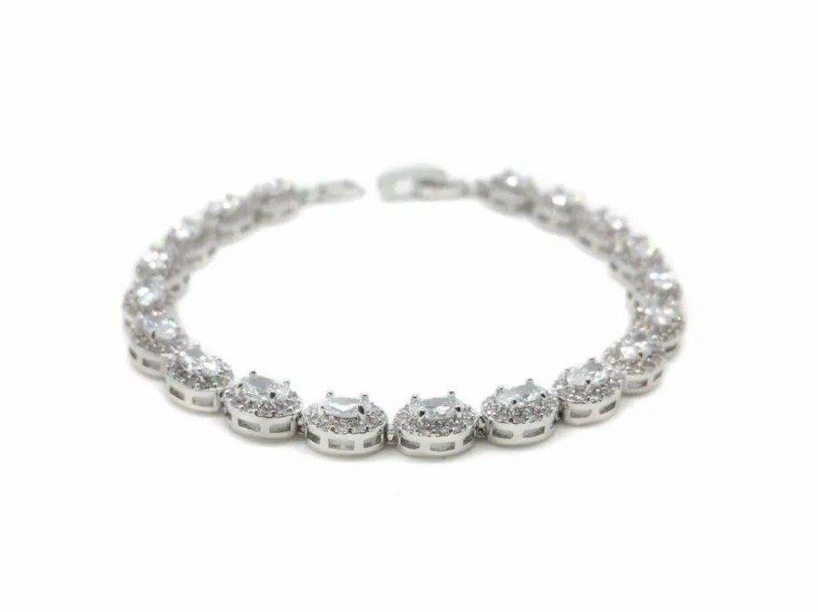 The White Collection Madeline - Delicate Oval Crystal Bridal Bracelet Silver