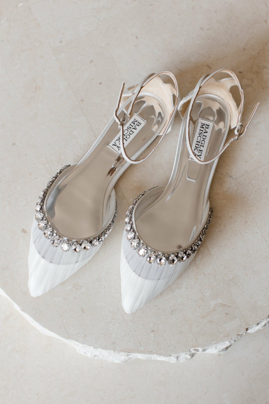 Badgley Mischka Evelynn - Crystal Embellished Tulle & Satin Flats - Soft White White