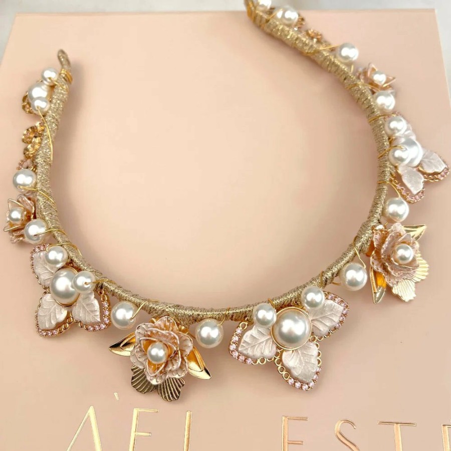 A'el Este A'El Este - Sophia - Bridal Pearl & Crystal Headpiece - Gold Gold