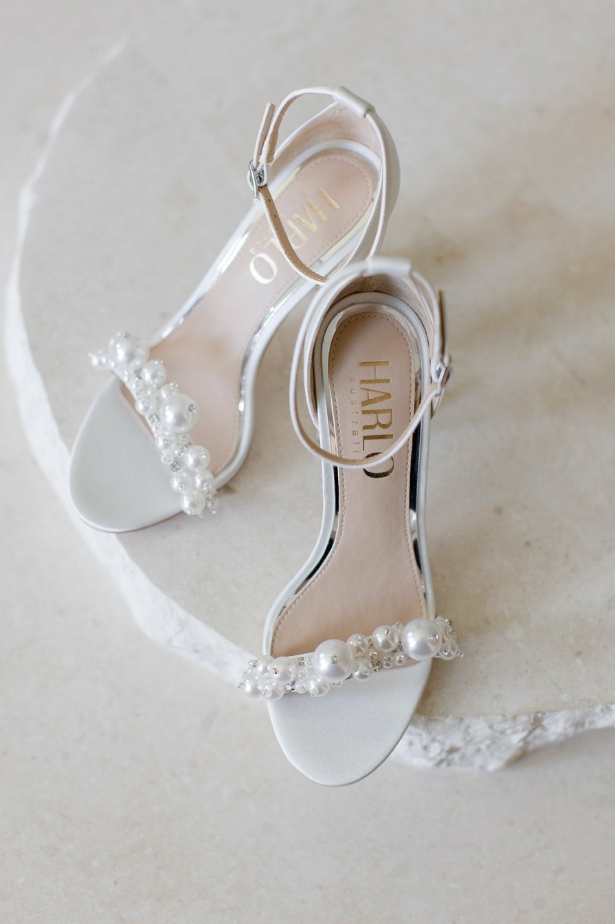 HARLO Australia Charlotte - White Statement Pearl High Block Heels White