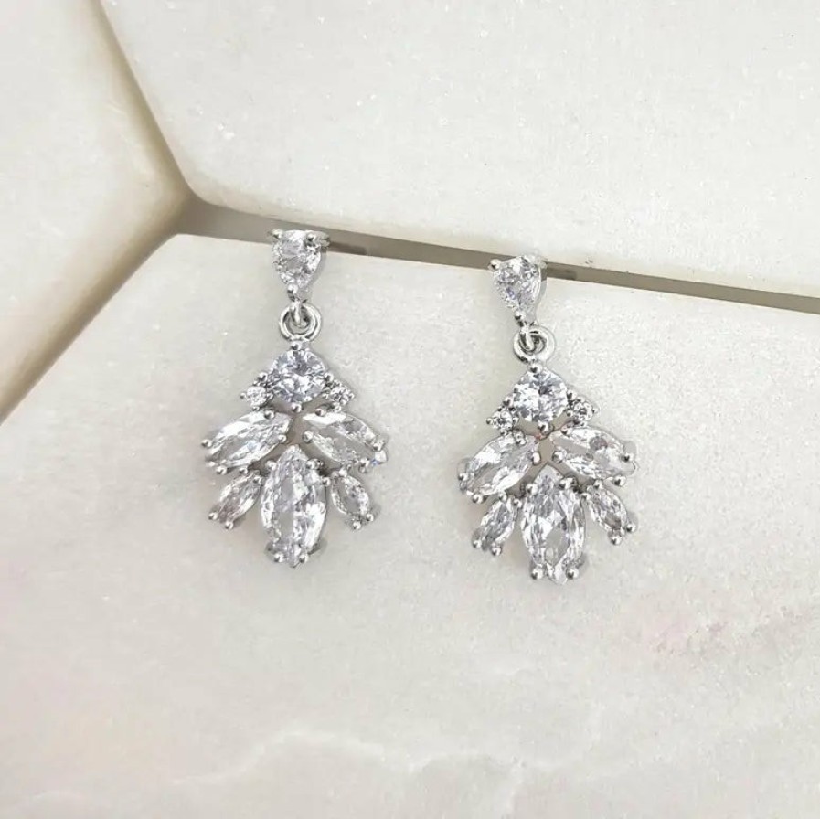 The White Collection Claudia - Sparkling Marquise Crystal Bridal Drop Earrings Earrings