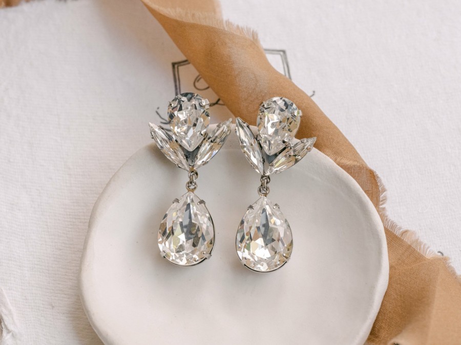 Ronza George Bird - Silver Swarovski Crystal Bridal Drop Earrings Swarovski